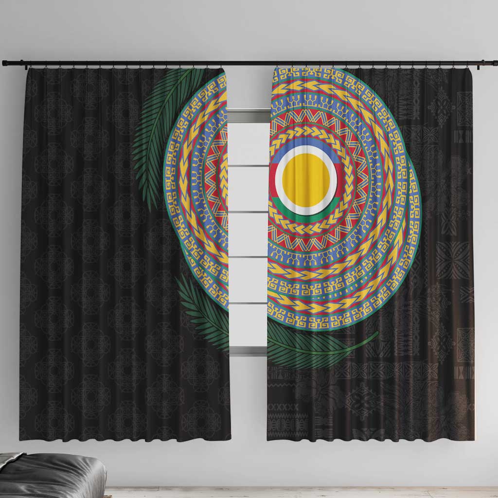 Shefa Tribal Tattoo with Namele Leaves Window Curtain LT03 With Hooks Black - Polynesian Pride