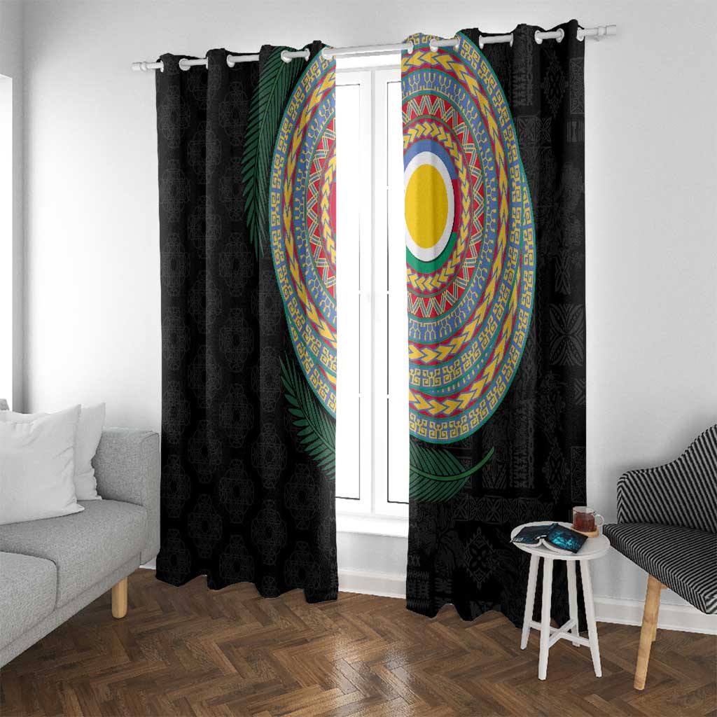 Shefa Tribal Tattoo with Namele Leaves Window Curtain LT03 With Grommets Black - Polynesian Pride