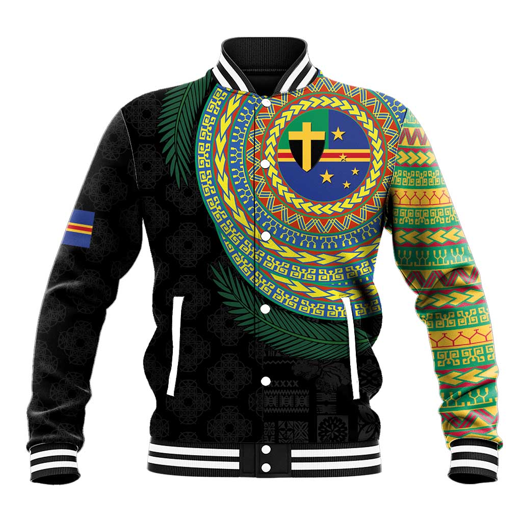Tafea Tribal Tattoo with Namele Leaves Baseball Jacket LT03 Unisex Black - Polynesian Pride
