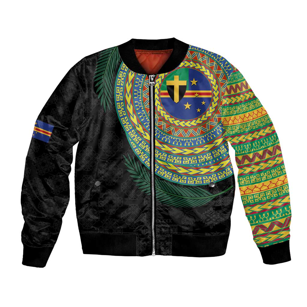 Tafea Tribal Tattoo with Namele Leaves Bomber Jacket LT03 Unisex Black - Polynesian Pride