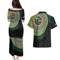 Tafea Tribal Tattoo with Namele Leaves Couples Matching Puletasi and Hawaiian Shirt LT03 - Polynesian Pride