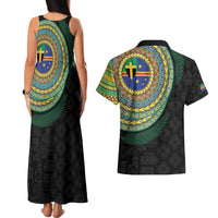 Tafea Tribal Tattoo with Namele Leaves Couples Matching Tank Maxi Dress and Hawaiian Shirt
