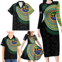 Tafea Tribal Tattoo with Namele Leaves Family Matching Long Sleeve Bodycon Dress and Hawaiian Shirt
