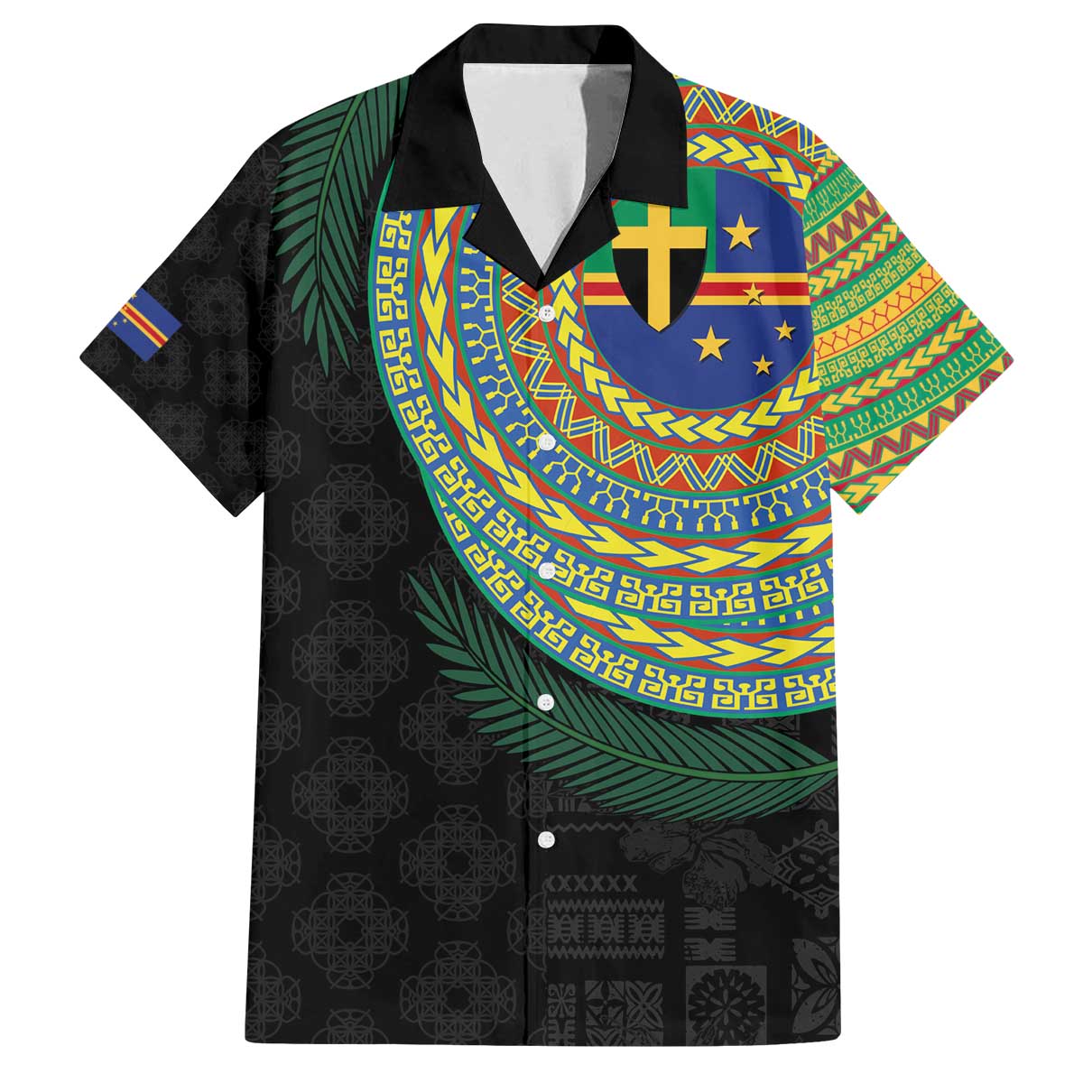 Tafea Tribal Tattoo with Namele Leaves Family Matching Off The Shoulder Long Sleeve Dress and Hawaiian Shirt