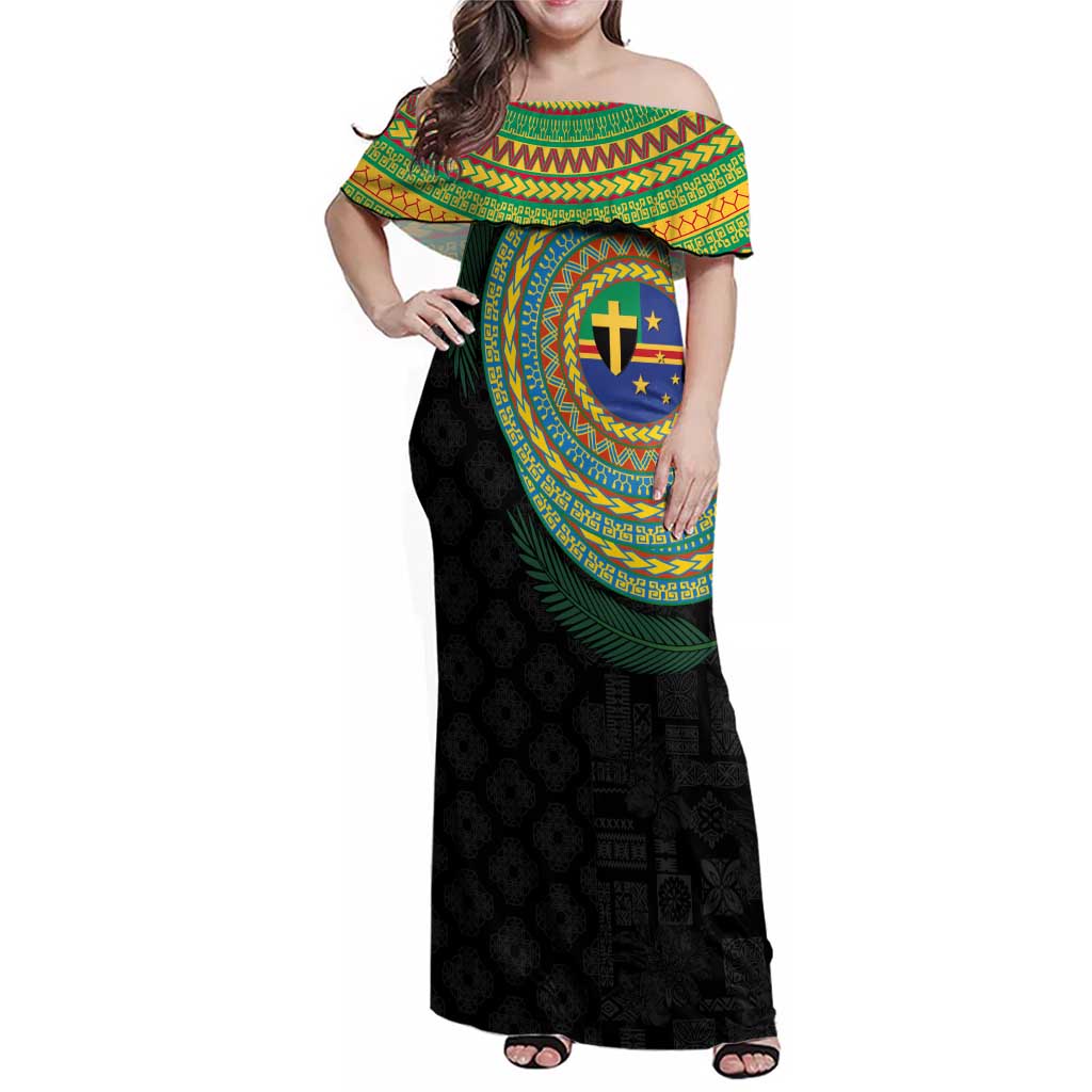 Tafea Tribal Tattoo with Namele Leaves Family Matching Off Shoulder Maxi Dress and Hawaiian Shirt