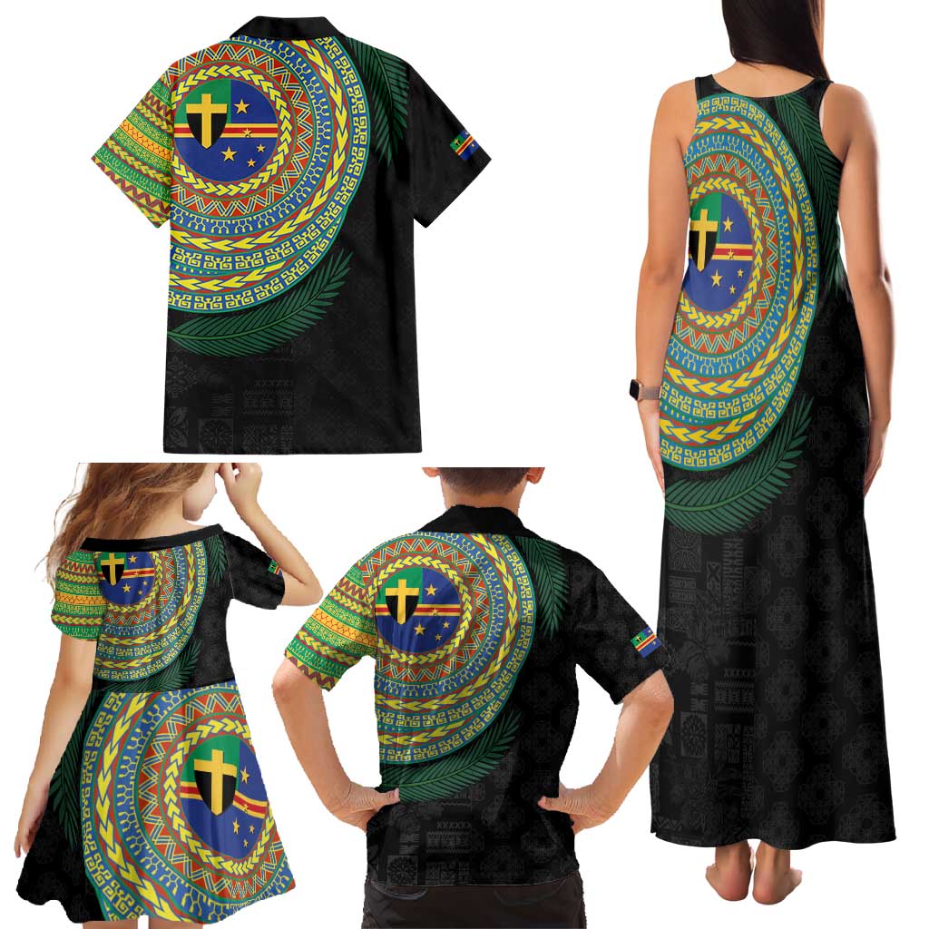Tafea Tribal Tattoo with Namele Leaves Family Matching Tank Maxi Dress and Hawaiian Shirt