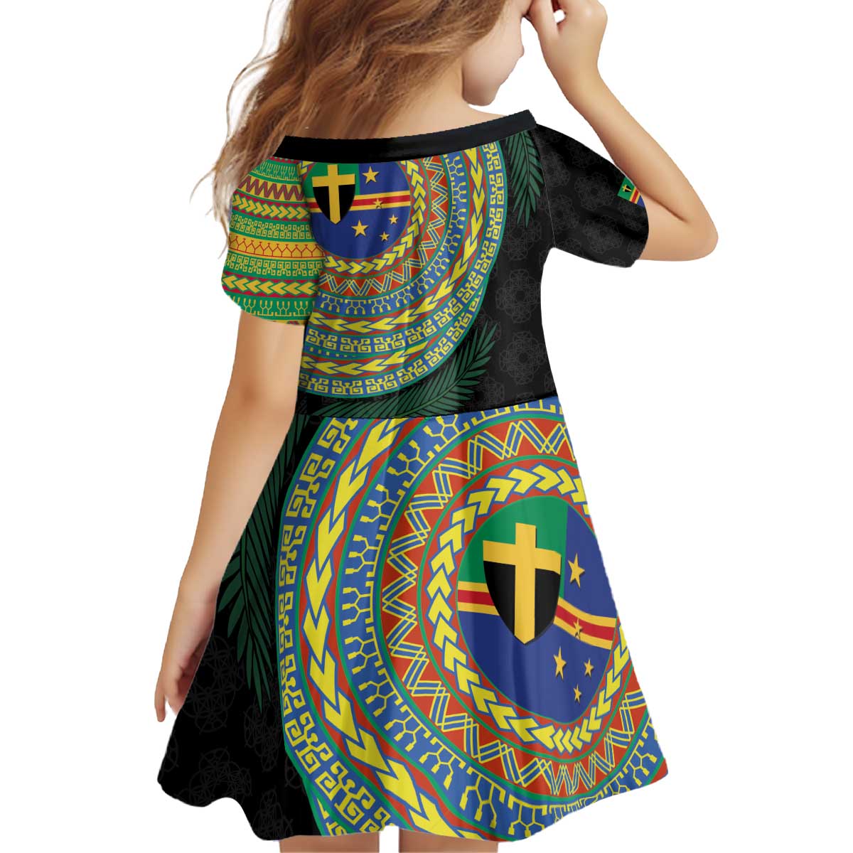 Tafea Tribal Tattoo with Namele Leaves Kid Short Sleeve Dress