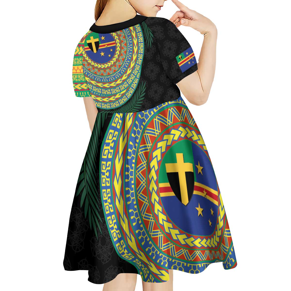 Tafea Tribal Tattoo with Namele Leaves Kid Short Sleeve Dress