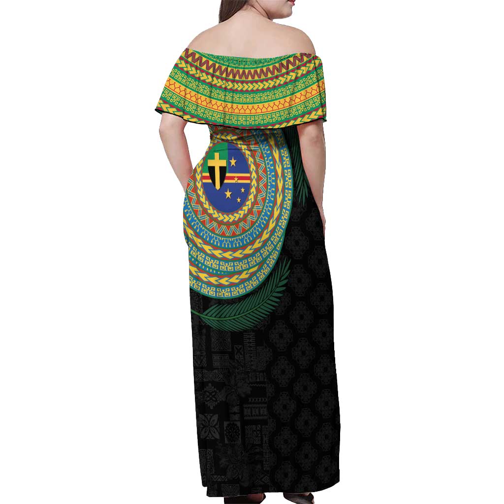 Tafea Tribal Tattoo with Namele Leaves Off Shoulder Maxi Dress