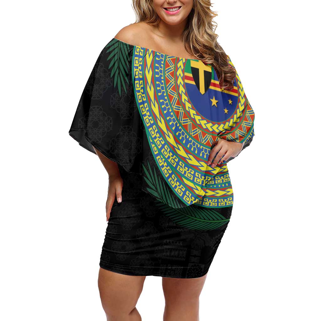 Tafea Tribal Tattoo with Namele Leaves Off Shoulder Short Dress