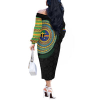 Tafea Tribal Tattoo with Namele Leaves Off The Shoulder Long Sleeve Dress