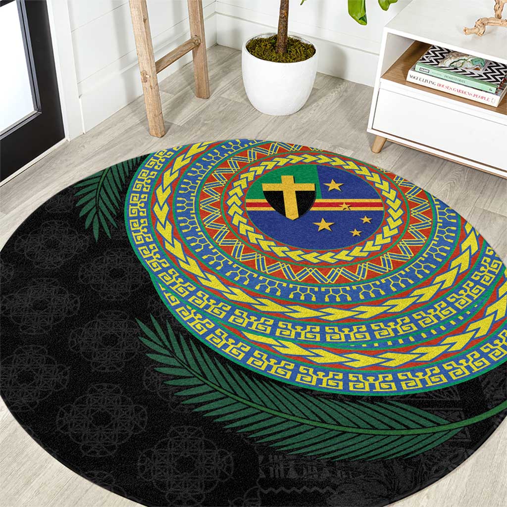 Tafea Tribal Tattoo with Namele Leaves Round Carpet