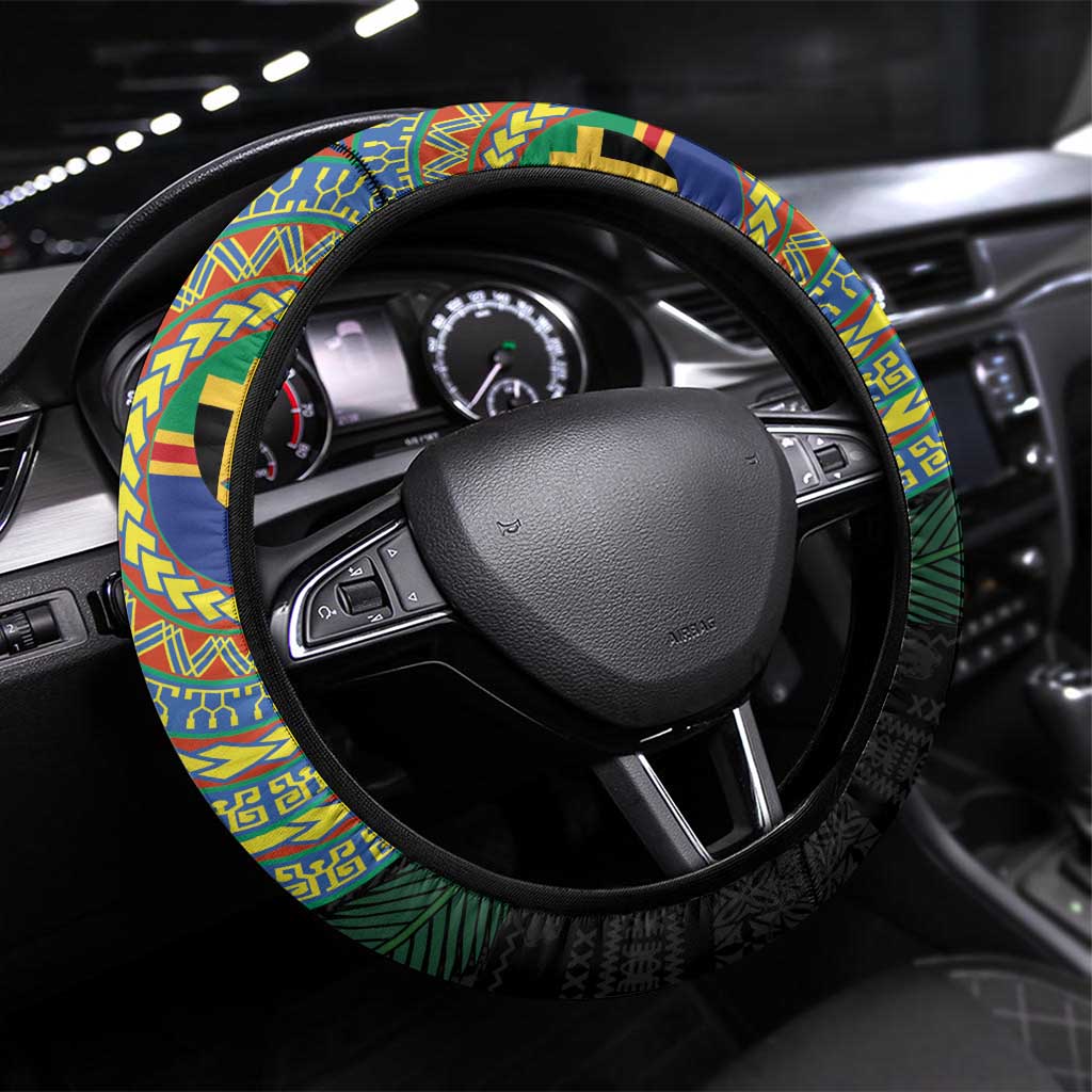 Tafea Tribal Tattoo with Namele Leaves Steering Wheel Cover