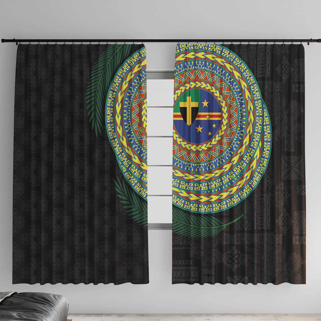 Tafea Tribal Tattoo with Namele Leaves Window Curtain LT03 With Hooks Black - Polynesian Pride