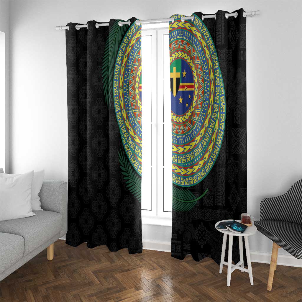 Tafea Tribal Tattoo with Namele Leaves Window Curtain LT03 With Grommets Black - Polynesian Pride