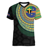 Tafea Tribal Tattoo with Namele Leaves Women V-Neck T-Shirt LT03 Female Black - Polynesian Pride