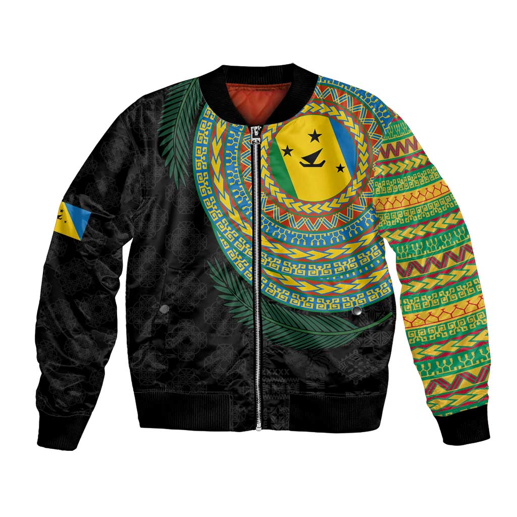 Malampa Tribal Tattoo with Namele Leaves Bomber Jacket LT03 Unisex Black - Polynesian Pride