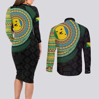 Malampa Tribal Tattoo with Namele Leaves Couples Matching Long Sleeve Bodycon Dress and Long Sleeve Button Shirt LT03 - Polynesian Pride