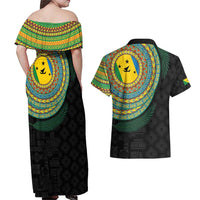 Malampa Tribal Tattoo with Namele Leaves Couples Matching Off Shoulder Maxi Dress and Hawaiian Shirt