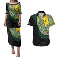 Malampa Tribal Tattoo with Namele Leaves Couples Matching Puletasi and Hawaiian Shirt LT03 Black - Polynesian Pride