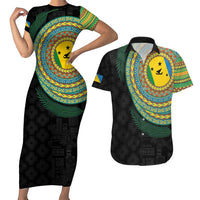 Malampa Tribal Tattoo with Namele Leaves Couples Matching Short Sleeve Bodycon Dress and Hawaiian Shirt