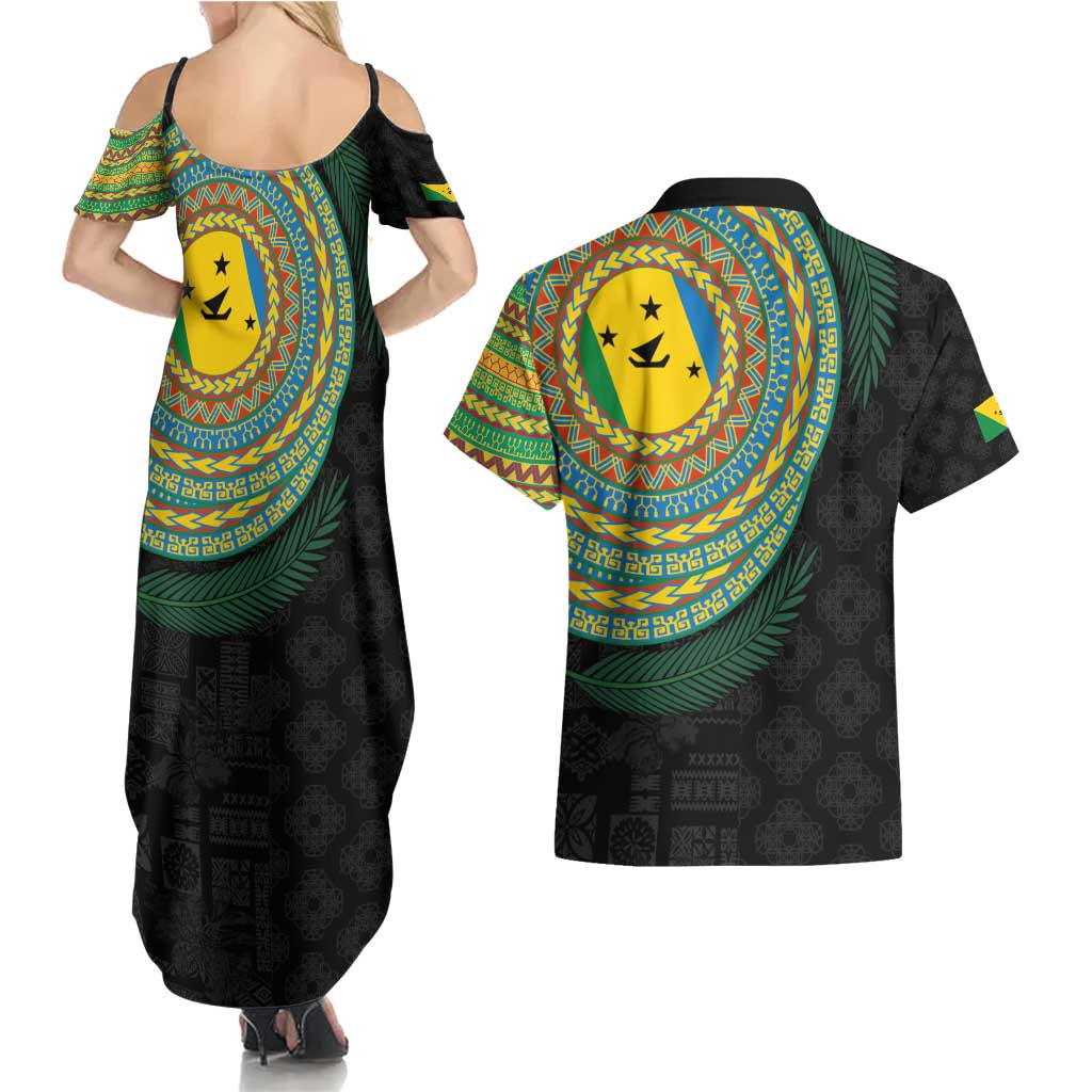 Malampa Tribal Tattoo with Namele Leaves Couples Matching Summer Maxi Dress and Hawaiian Shirt