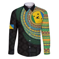 Malampa Tribal Tattoo with Namele Leaves Family Matching Off The Shoulder Long Sleeve Dress and Hawaiian Shirt