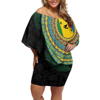 Malampa Tribal Tattoo with Namele Leaves Family Matching Off Shoulder Short Dress and Hawaiian Shirt