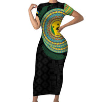 Malampa Tribal Tattoo with Namele Leaves Family Matching Short Sleeve Bodycon Dress and Hawaiian Shirt