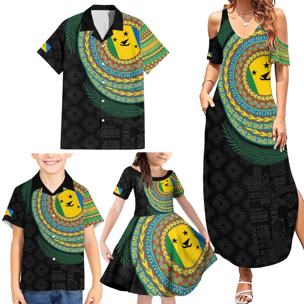Malampa Tribal Tattoo with Namele Leaves Family Matching Summer Maxi Dress and Hawaiian Shirt