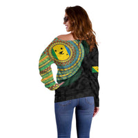 Malampa Tribal Tattoo with Namele Leaves Off Shoulder Sweater