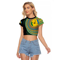 Malampa Tribal Tattoo with Namele Leaves Raglan Cropped T Shirt