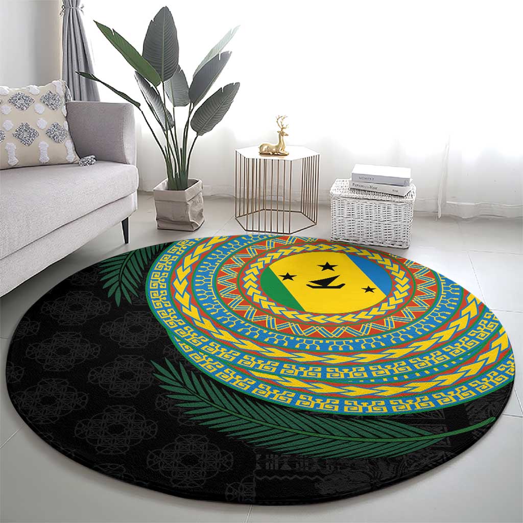 Malampa Tribal Tattoo with Namele Leaves Round Carpet