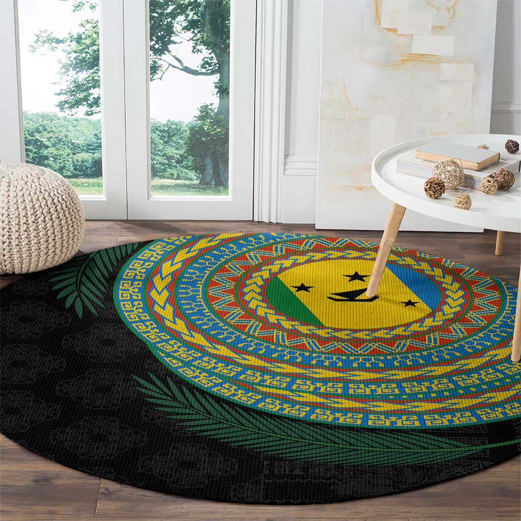 Malampa Tribal Tattoo with Namele Leaves Round Carpet