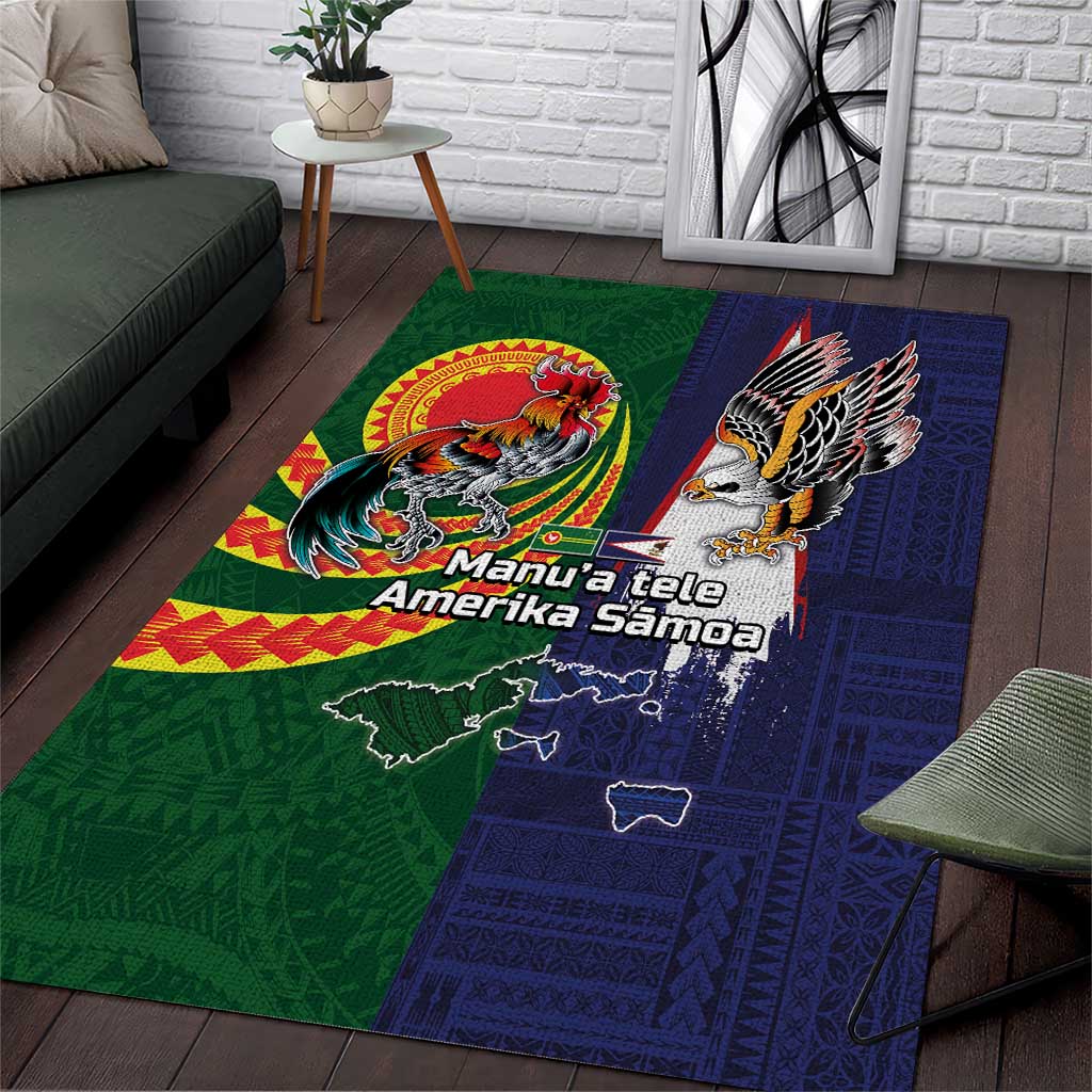 Manuʻa Islands and American Samoa Together Area Rug Rooster and Eagle Mascot National Map and Flag Style LT03 Green - Polynesian Pride
