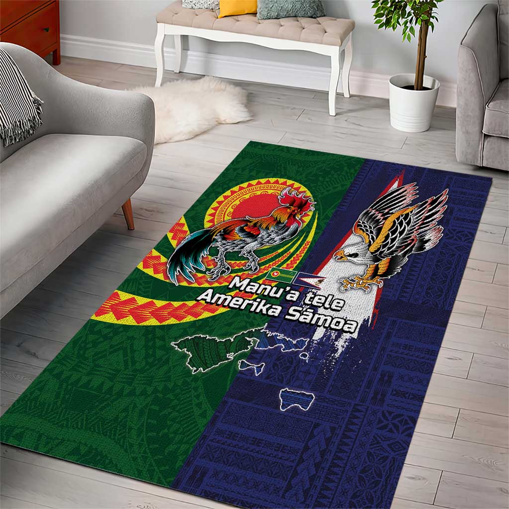 Manuʻa Islands and American Samoa Together Area Rug Rooster and Eagle Mascot National Map and Flag Style LT03 - Polynesian Pride