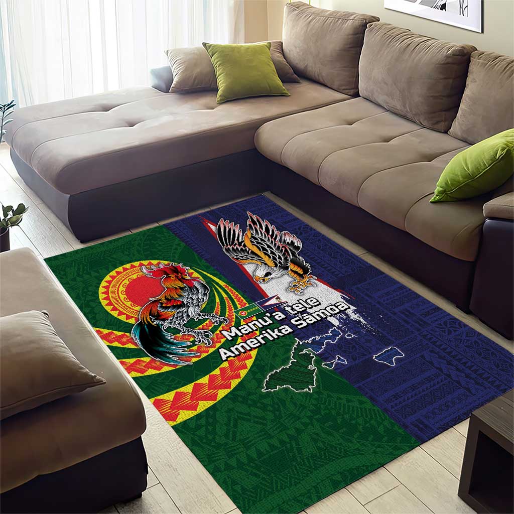 Manuʻa Islands and American Samoa Together Area Rug Rooster and Eagle Mascot National Map and Flag Style LT03 - Polynesian Pride