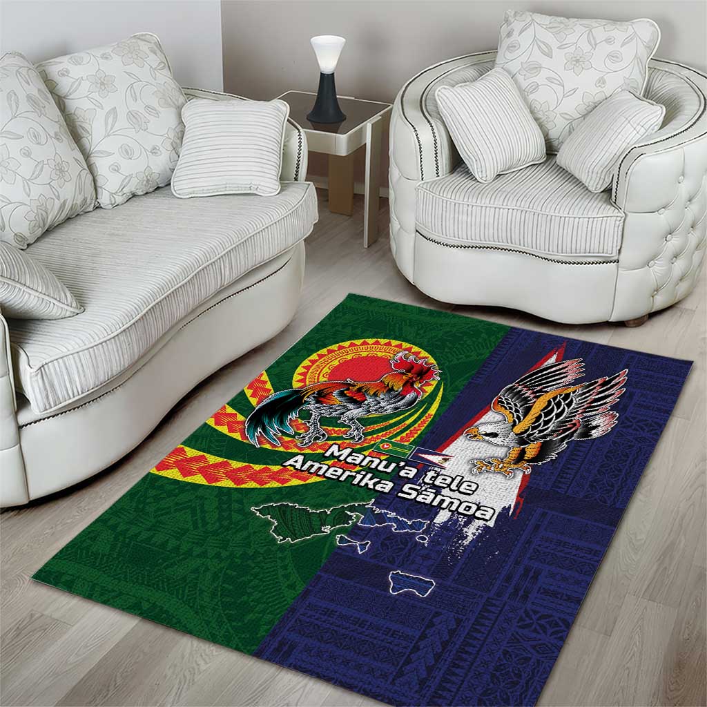 Manuʻa Islands and American Samoa Together Area Rug Rooster and Eagle Mascot National Map and Flag Style LT03 - Polynesian Pride