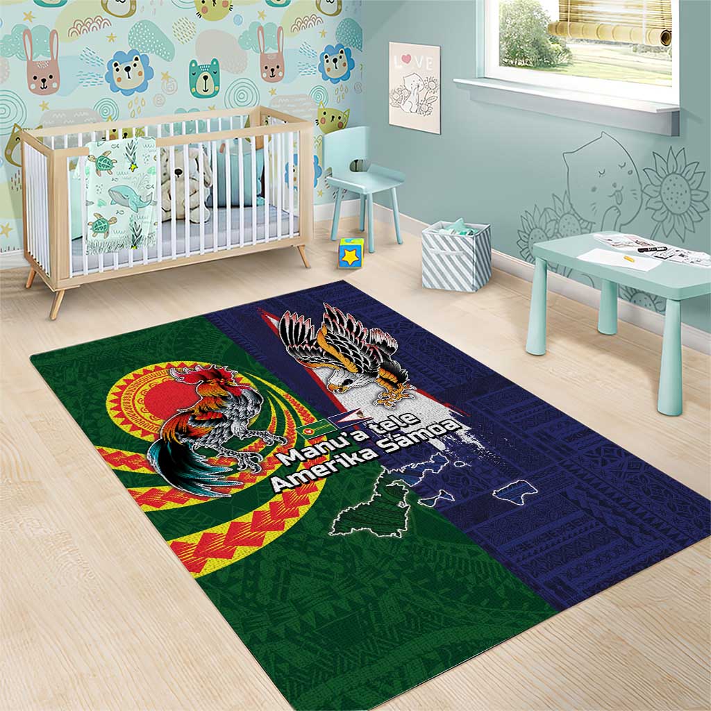 Manuʻa Islands and American Samoa Together Area Rug Rooster and Eagle Mascot National Map and Flag Style LT03 - Polynesian Pride