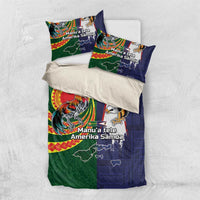 Manuʻa Islands and American Samoa Together Bedding Set Rooster and Eagle Mascot National Map and Flag Style