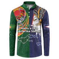 Manuʻa Islands and American Samoa Together Button Sweatshirt Rooster and Eagle Mascot National Map and Flag Style