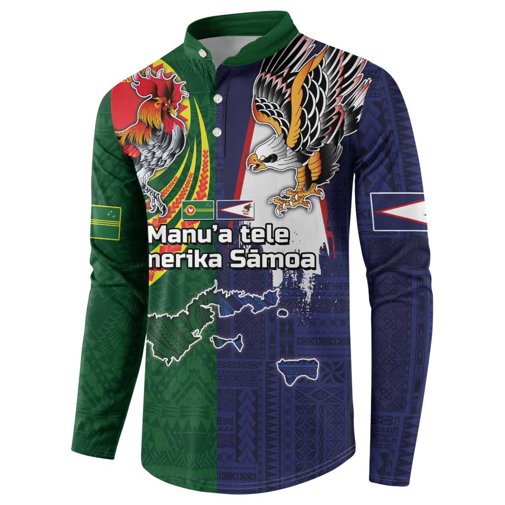 Manuʻa Islands and American Samoa Together Button Sweatshirt Rooster and Eagle Mascot National Map and Flag Style