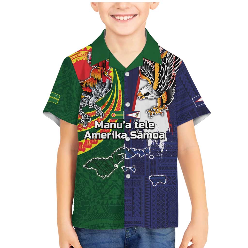 Manuʻa Islands and American Samoa Together Family Matching Mermaid Dress and Hawaiian Shirt Rooster and Eagle Mascot National Map and Flag Style