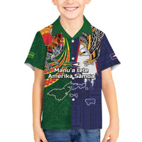 Manuʻa Islands and American Samoa Together Family Matching Off The Shoulder Long Sleeve Dress and Hawaiian Shirt Rooster and Eagle Mascot National Map and Flag Style