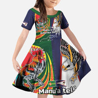 Manuʻa Islands and American Samoa Together Family Matching Off Shoulder Maxi Dress and Hawaiian Shirt Rooster and Eagle Mascot National Map and Flag Style