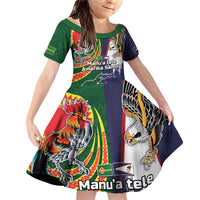 Manuʻa Islands and American Samoa Together Family Matching Off Shoulder Short Dress and Hawaiian Shirt Rooster and Eagle Mascot National Map and Flag Style