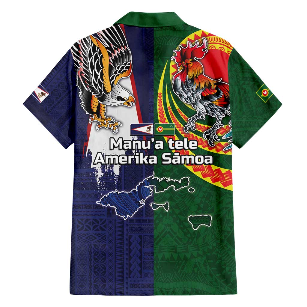 Manuʻa Islands and American Samoa Together Family Matching Off Shoulder Short Dress and Hawaiian Shirt Rooster and Eagle Mascot National Map and Flag Style