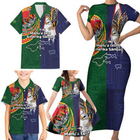 Manuʻa Islands and American Samoa Together Family Matching Short Sleeve Bodycon Dress and Hawaiian Shirt Rooster and Eagle Mascot National Map and Flag Style