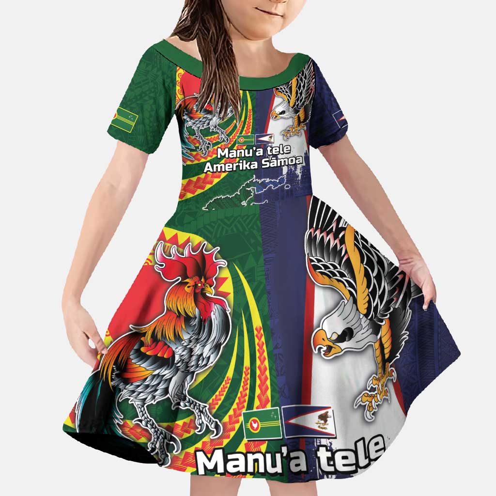 Manuʻa Islands and American Samoa Together Family Matching Summer Maxi Dress and Hawaiian Shirt Rooster and Eagle Mascot National Map and Flag Style