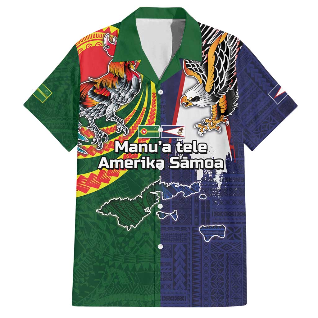 Manuʻa Islands and American Samoa Together Family Matching Summer Maxi Dress and Hawaiian Shirt Rooster and Eagle Mascot National Map and Flag Style